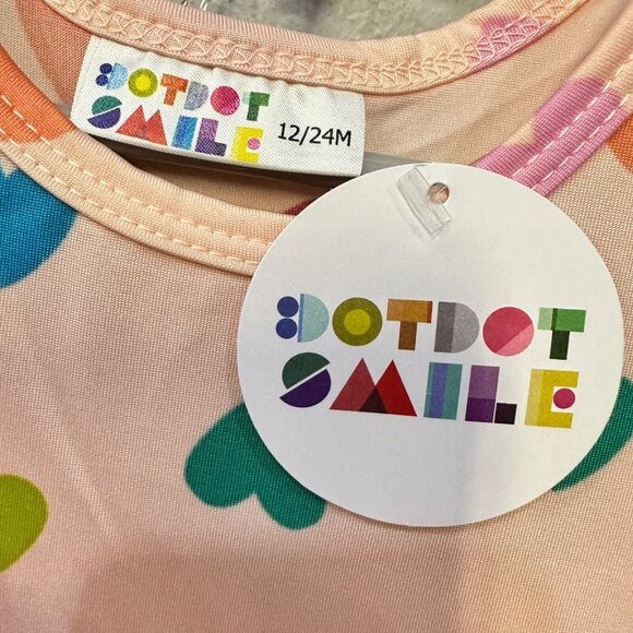 Dot Dot Smile Pink Red Blue Heart Print Girls' Cap Short Sleeve Dress 12/24M - Picture 2 of 5